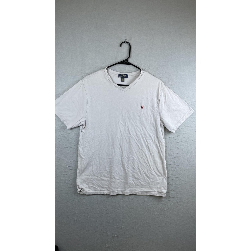 Polo‎ Ralph Lauren Shirt Youth XL White V Neck Red Pony Logo Casual Tee